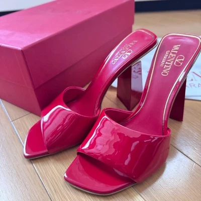 VALENTINO Sandales Talon Haut Mule Chaussures Femmes Taille 36 Rouge Avec Boîte - Photo 1/4
