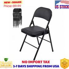4-Pack Folding Chairs, Padded PU Leather Seat, Heavy Duty, Black