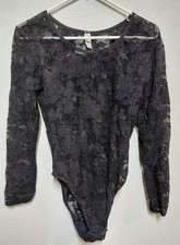 Vintage Victoria's Secret Black Lace Long Sleeve Bodysuit Medium 90s Y2K 2988