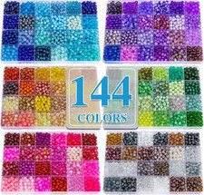 About 7200PCS 6mm Glass Beads Bracelet Making Kit,144 Assorted Colors Crystal Gl