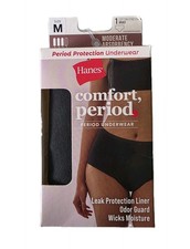 Hanes Women  s Comfort Period Underwear Briefs 2 Pair Black Absorbency M, L, XL