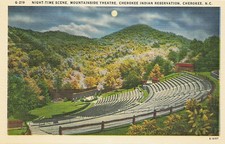 Postcard NC: Night Scene Mountainside Theatre Cherokee Indian Reservation Linen