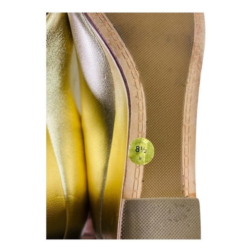 Bruno Magli Gold Leather Peep Toe Wedge Women size 8.5 - Picture 7 of 10