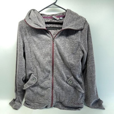 Merrell Fleece Sweater Jacket Women Medium Gray Full Zip Cowl Neck Lightweight