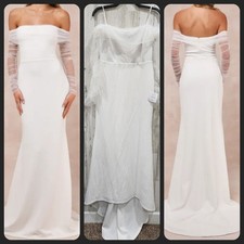 LULUS Beautifully Belove White Mesh Sleeves Off the Shoulder Maxi Dress Size XL*
