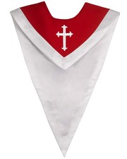 Unisex Reversible V Shape Choir Stole with Border and Cross Red/White
