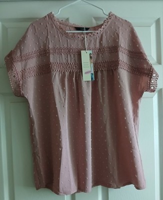 Cute Brand New Pink DOKOTOO Shirt Womens Lg Short Sleeve Buttons On Back