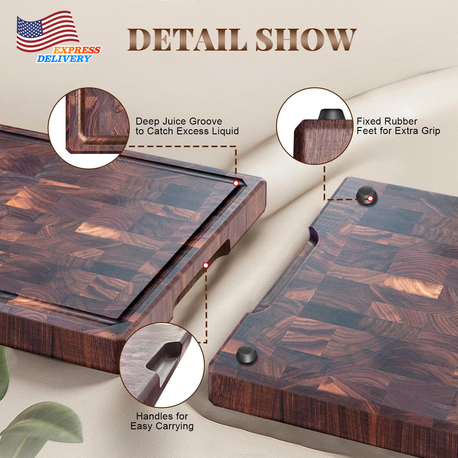 Large Cutting Board Premium Walnut Chopping Board for Kitchen with Juice Slot