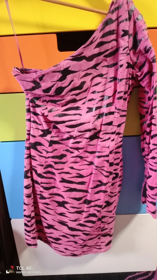 MOSCHINO COUTURE Sexy Cuero Real Una Manga con 1 Guante Fucsia GAMUZA Vestido M Foto 3 de 4