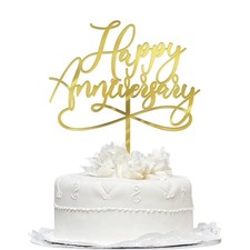 Happy Anniversary Cake Topper, Wedding Anniversary Cake Decoration Acrylic Gold