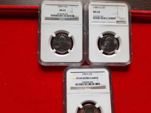 1989-PDS Washington Quarters set -NGC MS 65,66 & NGC PF 69 Ultra Cameo -
