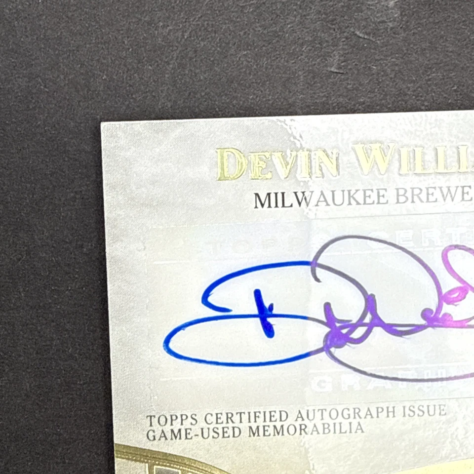2021 Topps Tier One Devin Williams Dual Relic Autograph Gold SP 4/25 Brewers SO3 - Image 3 of 4
