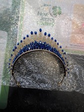 Luxury Sky Blue Crystal Crown Accessories Tiara Bridal Rhinestone Hair Jewelry