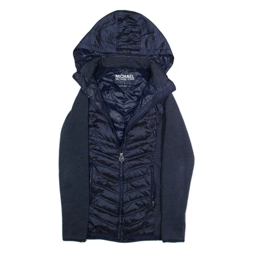 MICHAEL KORS Cappotto donna imbottito blu nylon con cappuccio S