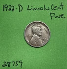 1922 D Lincoln Wheat Cent / Penny 1c Fine US Coin