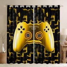 Gamer Blackout Curtains for Boys 42" Wx84 L Gaming Curtains  Drapes Black Go...