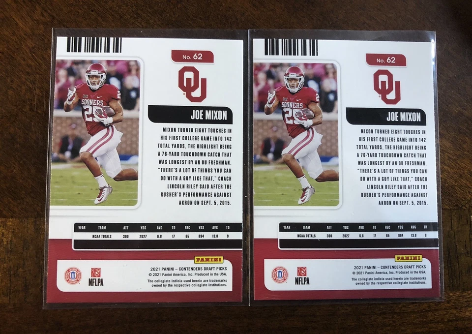 2021 panini contenders JOE MIXON lot (2) Campus ticket silver foil & base Bengal - Image 2 of 2