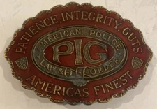 Pig Patience Integrity Guts Americas Finest Brass / Turquoise Belt Buckle 70s