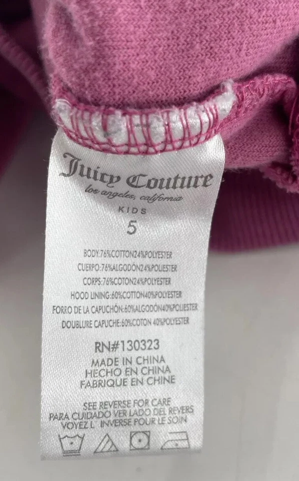 Juicy Couture Girl’s Pink Velour Hoodie Pullover Size 5 Spellout Bling Flaw - Image 4 of 4