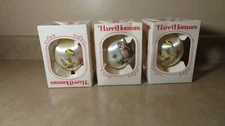 3 Vintage Happy Holidays Birds Satin Christmas Tree Ornaments - Boxes, Owl-Finch