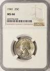 1941 25c Washington Quarter NGC MS66