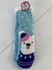 NWT Fuzzy Babba Slipper Socks Long Cozy Warmer Polar Bear Christmas Sz 4-10 Wint