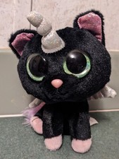 Russ Unicorn Kitty Plush Stuffed Animal green eyes wings Black 7 In