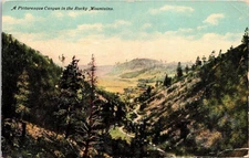 Canyon Rocky Mountains Birds Eye View Forest Green Franklin Stamp PM Postcard