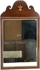 Vintage Scroll Cut Chippendale Style Inlaid Mahogany Wood Beveled Wall Mirror