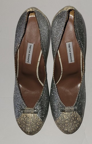 TABITHA SIMMONS silver Sparkle Faux Snakeskin Platform Party Heels 41 11 10 - Picture 4 of 7