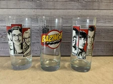 WARNER BROTHERS BIG BANG THEORY SET of (3) 16-OZ DRINKING GLASSES DISPLAYED ONLY