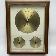 Vintage MidCentury Airguide Walnut and Brass Weather Station Airguide Instrument