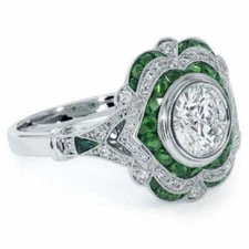 3.45Ct Art Deco Style Lab Created Diamond Engagement 14K White Gold Finish Ring