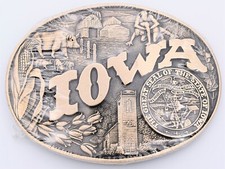 Iowa State Seal Solid Brass Award Design First Edition 80s Vintage Belt Buckle