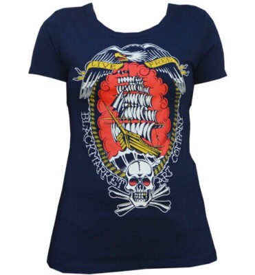 Black Market Art Live Free Nautical Ship Skull Pirate Black Tee S-M-L-XL-2XL NWT