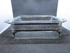 Vintage Anchor Hocking Clear One Quart Baking Dish in Silver Tray Holder
