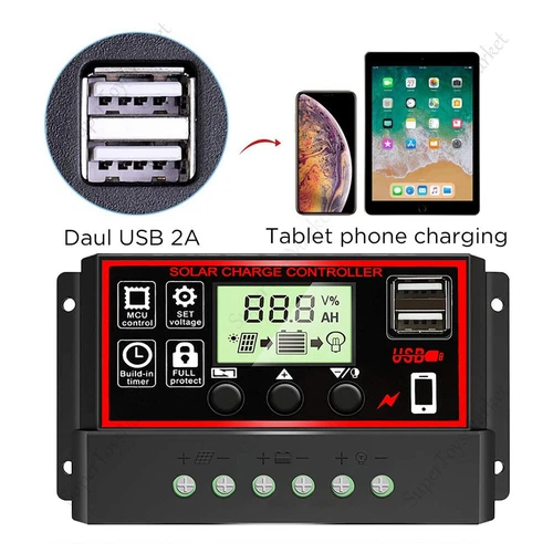 30-100A PWM Solar Charge Controller LCD 12V/24V Dual USB Battery Panel Regulator - Picture 6 of 15