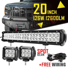 LED Light Bar 20 Inch 126W Spot Flood Combo Light with Wiring Harness 4'' Pods