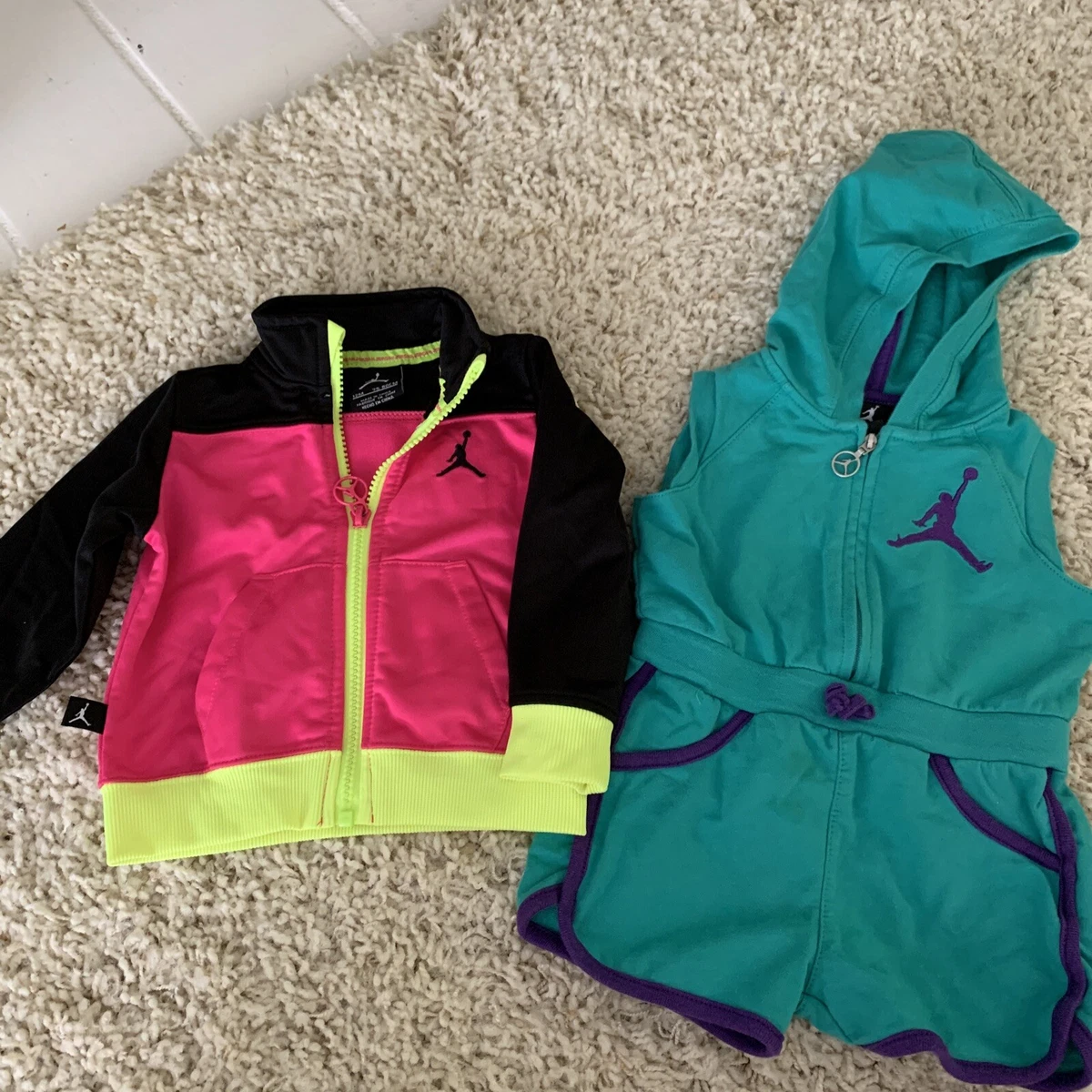 Lot of 2 girls Nike Jordan jacket and jumpsuit size 12 MO 18 MO