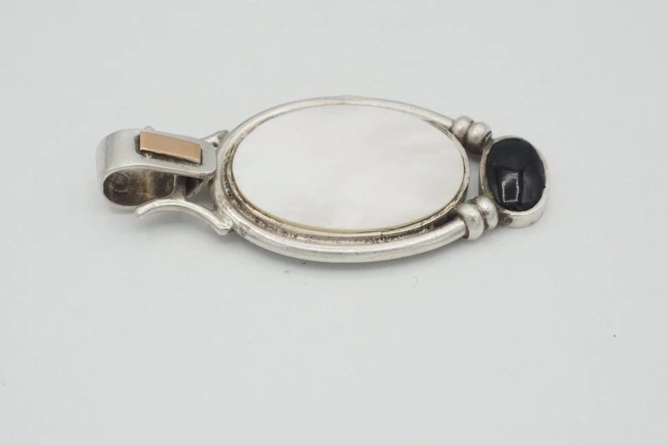 Colgante Vintage Plata de Ley Art Deco MOP Ónix Negro Oro 14k Foto 2 de 4
