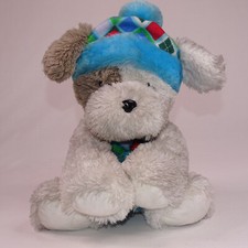 HugFun White Puppy Dog Plush With Blue Hat Scarf Sitting Stuffed Animal 12" Toy
