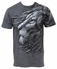 PLUGGED IN LION DJ AMPED WILD CAT HEADPHONES MUSIC ROCK AND ROLL SHIRT 11737