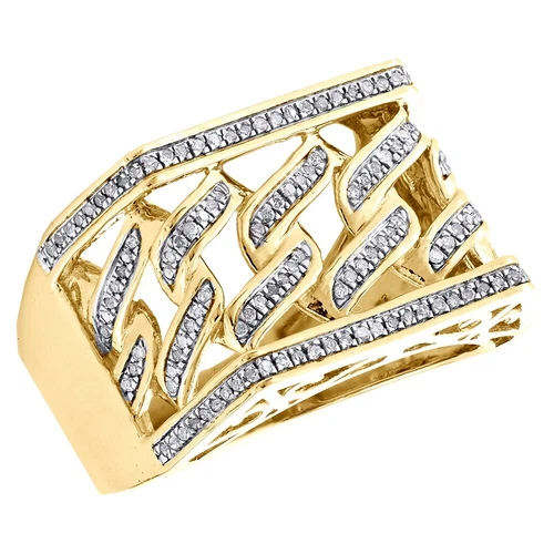 0.35 CT Simulated Diamond 14K Yellow Gold Over Miami Cuban Band 15mm Pinky Ring