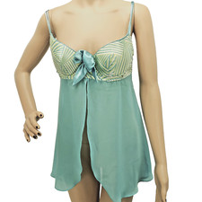 FREDERICK'S OF HOLLYWOOD BLUE/GREEN SHEER/SATIN BABYDOLL NEGLIGEE SIZE: S
