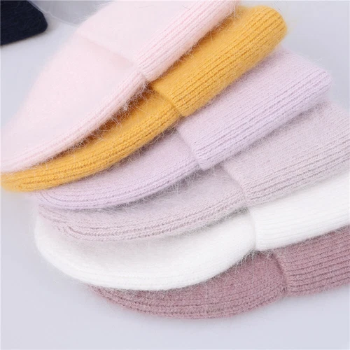 Sombrero de punto de invierno para mujer Angora piel de conejo cachemir gorro grueso cálido - Imagen 4 de 32