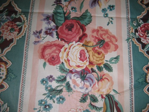 Vintage Waverly Pink Stripe Roses Floral Fabric "Brigitte " 6 + yards 54" Wide - Picture 8 of 12