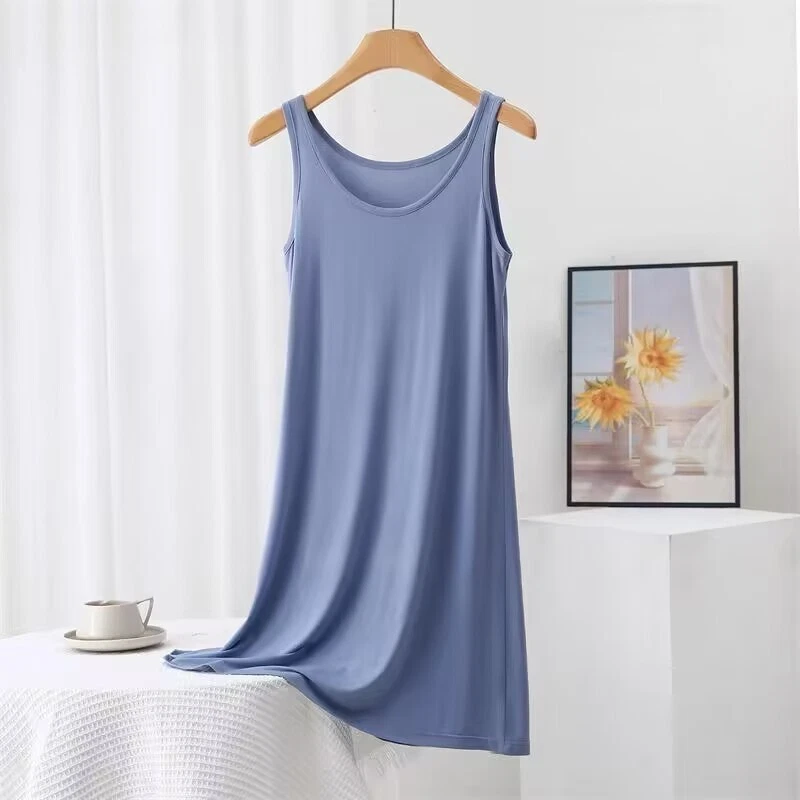 Women Sleeveless Modal Cotton Nightgown Sling Sleep Dress Casual Sleepwear - Image 4 of 4