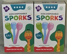 NIP Hitt Kids Disposable SPORKS 2-in1 Spoon  Fork 2 Boxes 30ct Each 60pc Total