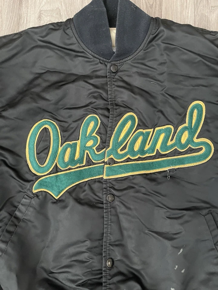 Vintage 80s Starter Oakland Athletics A’s Satin Jacket BLACK Men’s Size XL RARE! - Image 2 of 4