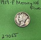 1919-P Mercury Dime 10c Fine 90% Silver